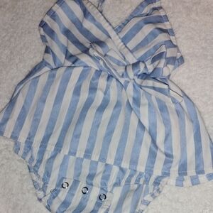 Blue and White Striped Kids One Piece